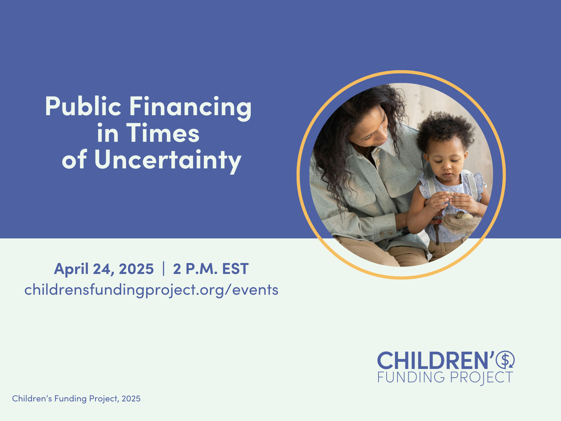 Graphic with the webinar information and a picture of an adult caring for a small child.
